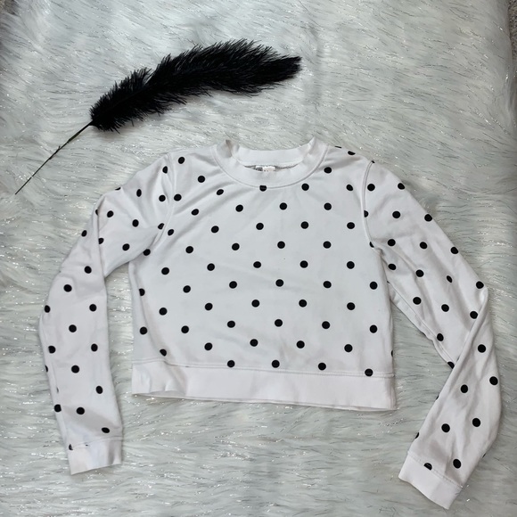 Tops - “Divided”Black and White Polka Dot Cropped Sweater